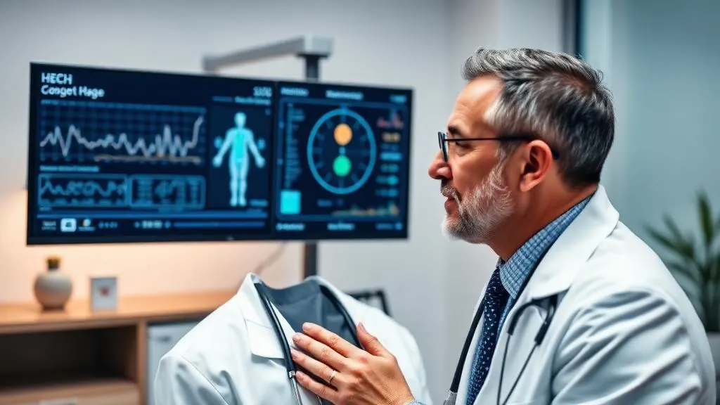 Doctor reviewing health metrics on screen