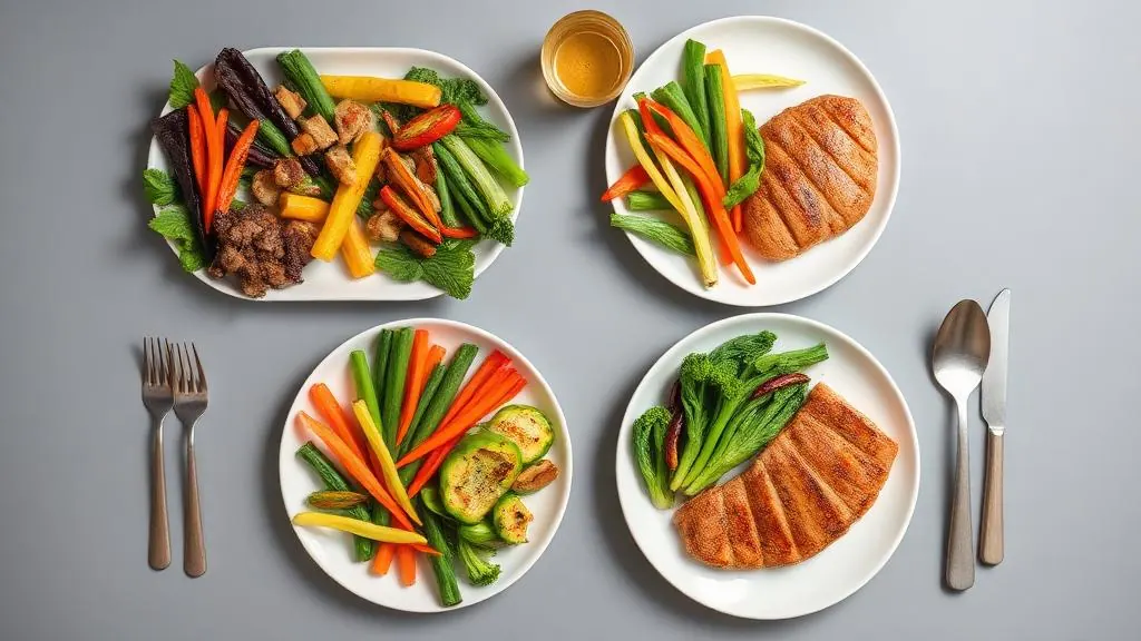 Healthy portion controlled meals on plates