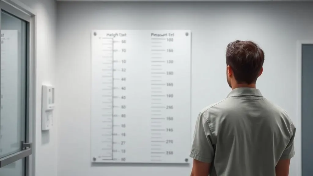 Person being measured for height