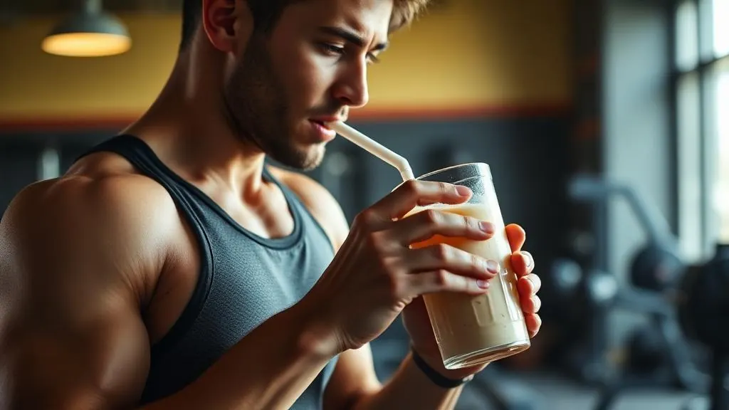 Athletic person drinking protein shake after workout