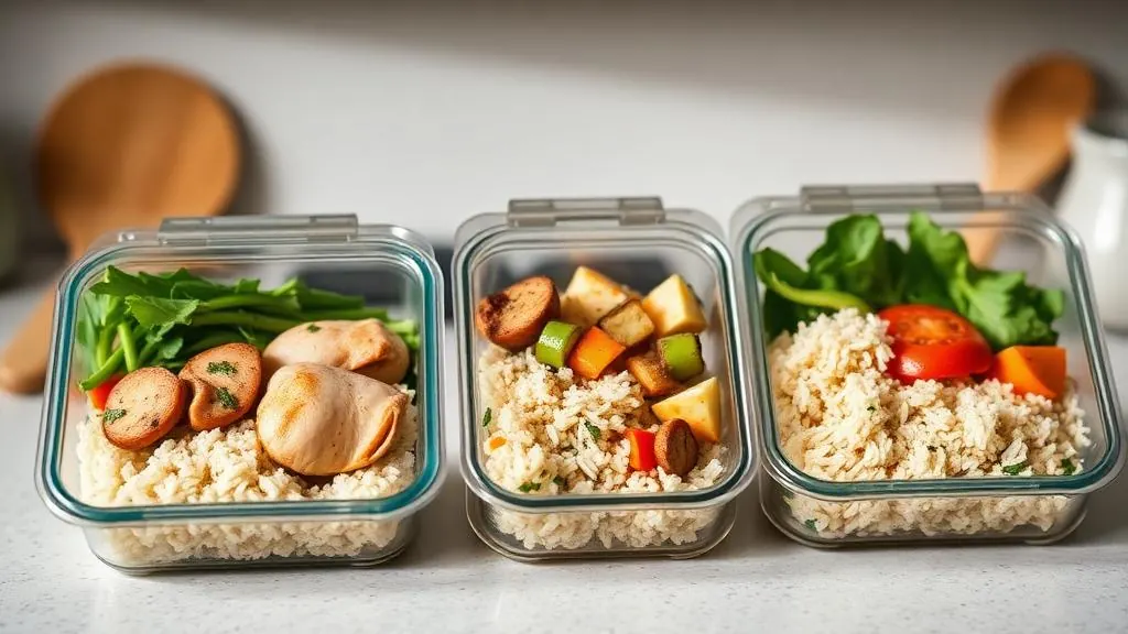 Healthy meal prep containers with balanced macronutrient meals